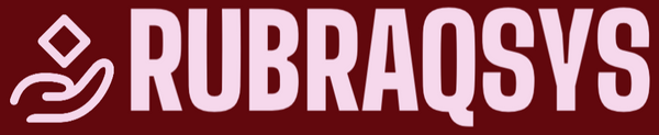 A dark red banner or label featuring the white RUBRAQSYS logo and name, with a stylized hand holding a diamond icon on the left.